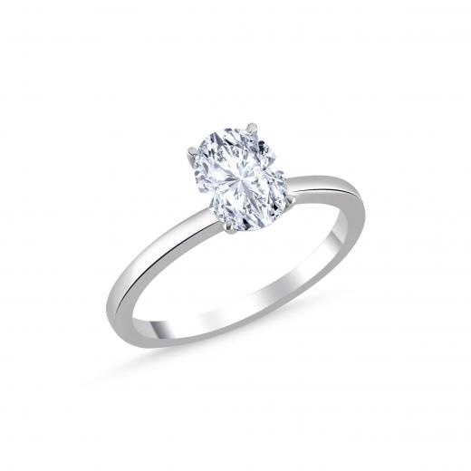 1.00 Karat Oval Pırlanta İnce Halkalı Tektaş Yüzük | D Renk | HRD
